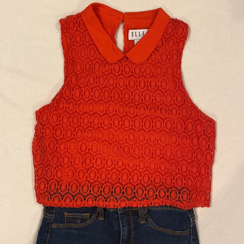 ELLE shirt, designed longer to tuck-in & lace part is out at waist length, Coral